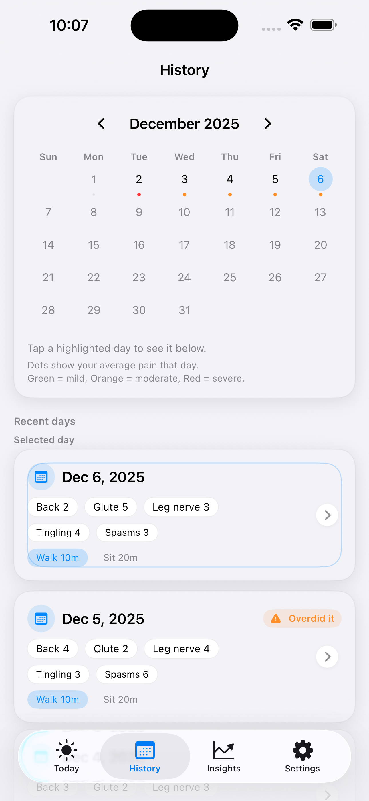 Recoverly History view